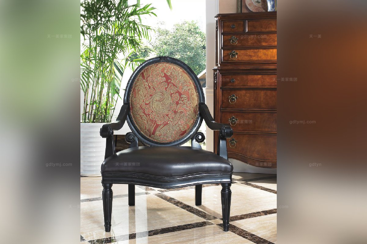 高端實木家具美式皮布結(jié)合休閑椅