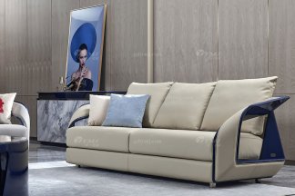 高端別墅豪宅家具星級酒店家具品牌后現(xiàn)代輕奢風(fēng)格客廳時(shí)尚真皮+孔雀藍(lán)二位沙發(fā)