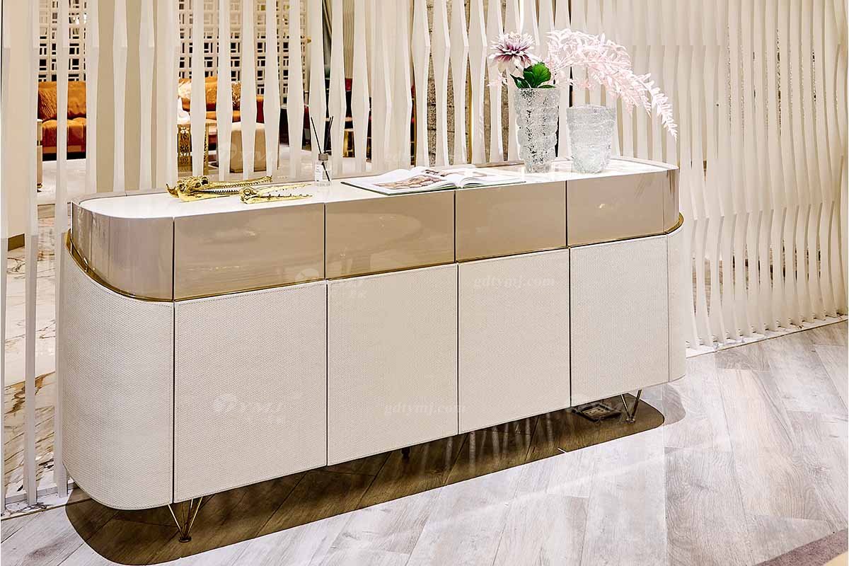 意式輕奢家具高端別墅會(huì)所豪宅家用時(shí)尚奢華天然大理石米色餐邊柜123D7餐邊柜3
