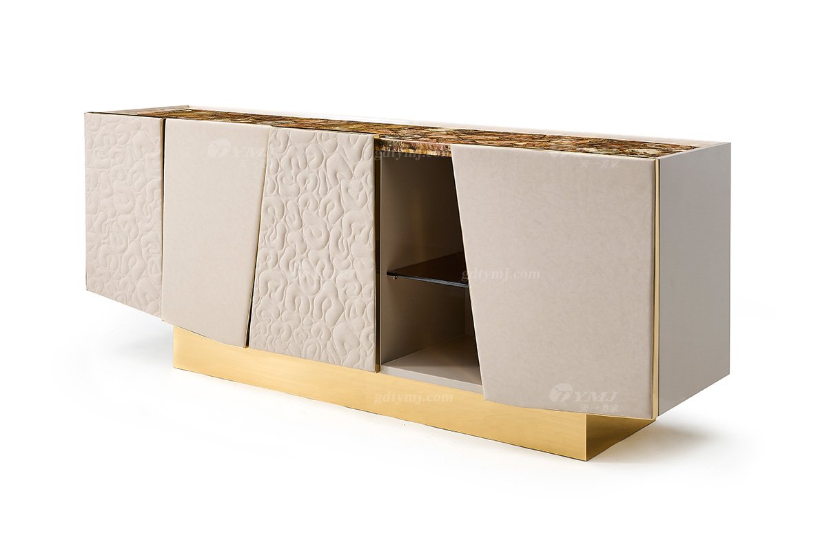 意式輕奢家具高端別墅會所豪宅家用時尚奢華木化石+鈦金餐邊柜119D7餐邊柜1